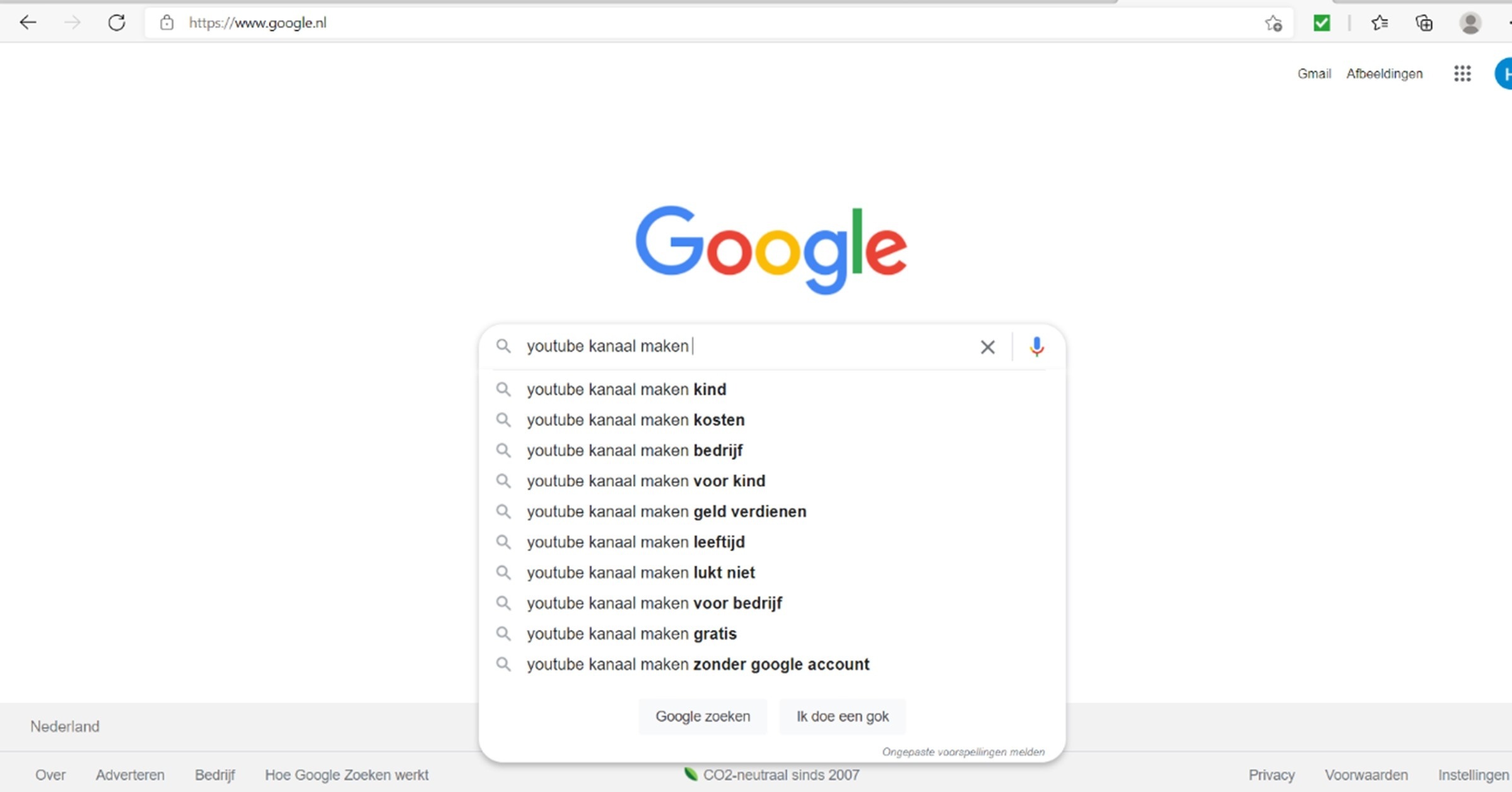 Zoekwoord suggesties van Google